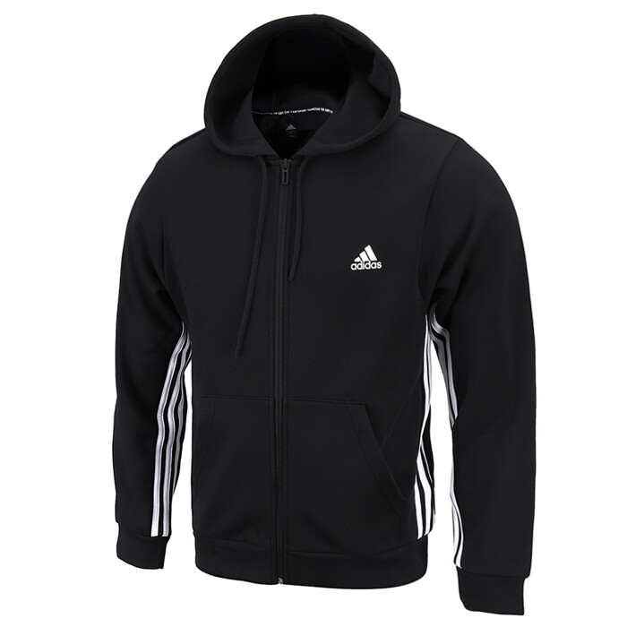 adidas originals adicolor three stripe stadium jacket with hood in black